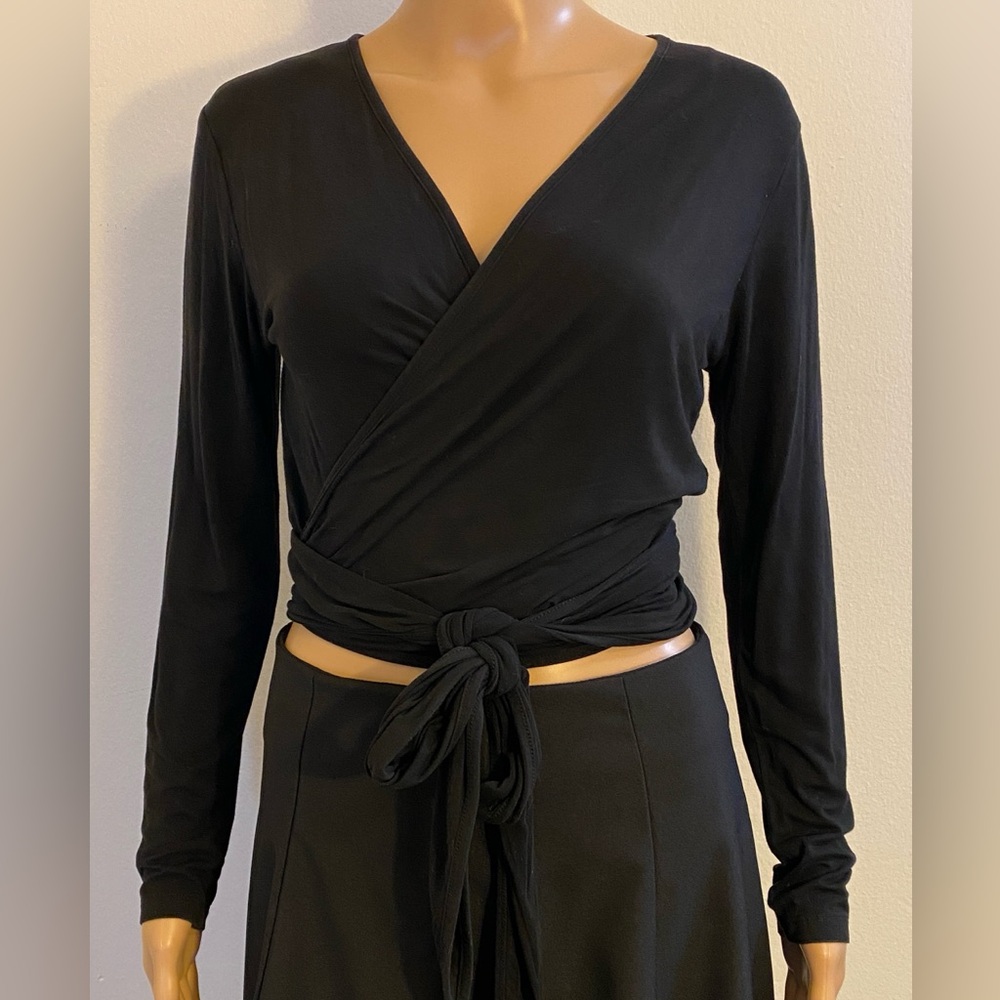 Women Black Maggie Tang Long Sleeve Wrap Around Sweater
